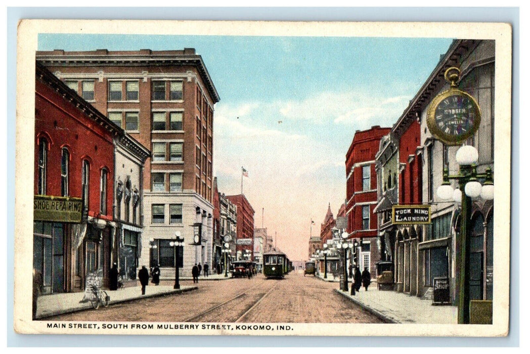 1917 Main Street South From Mulberry Street Trolley Kokomo Indiana IN Postcard