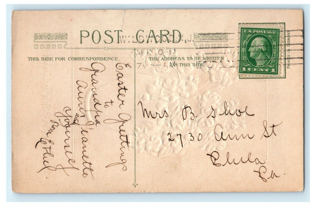 1913 John Winsch Easter Greetings Flower Pot Wildwood NJ Embossed Postcard