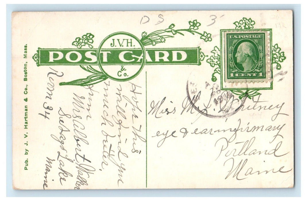 c1910's M. C. R. R. Station Depot Beach Boat Sabago Lake Maine ME Postcard
