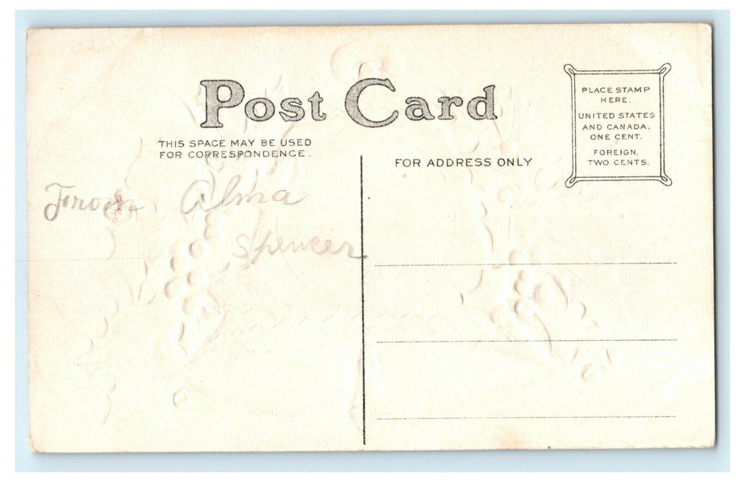 Vintage 1910's Christmas Bells Holly Gold Embossed Antique Postcard