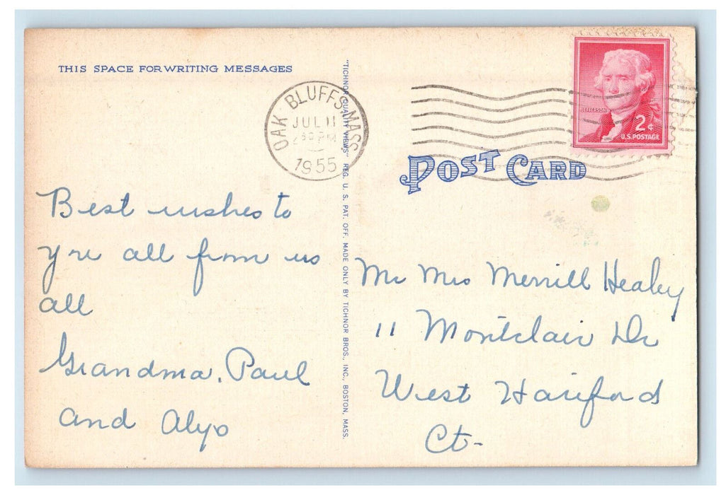 1955 Ocean Park, Oak Bluffs Massachusetts MA Posted Vintage Postcard