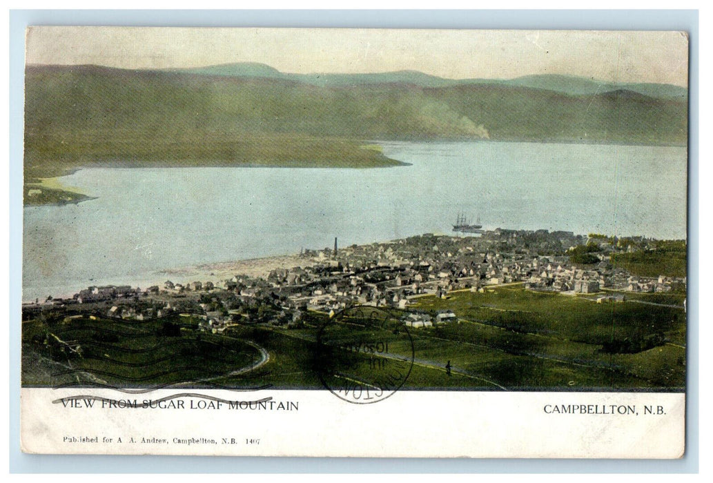 1906 View from Sugar Loaf Mountain Campbellton New Brunswick Canada CA Postcard