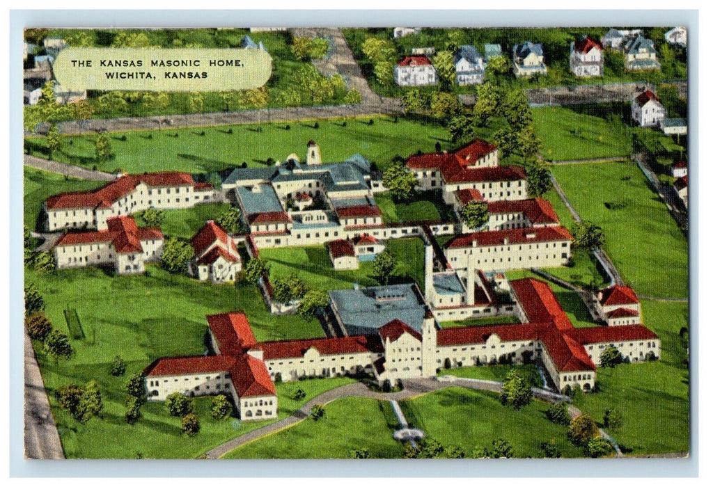 Aerial View Of The Kansas Masonic Home Wichita Kansas KS Vintage Postcard