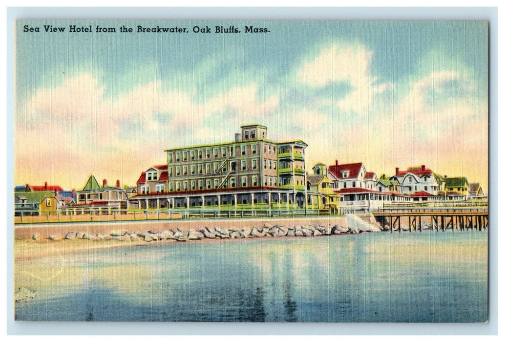 c1940s Sea View Hotel from the Breakwater, Oak Bluffs Massachusetts MA Postcard