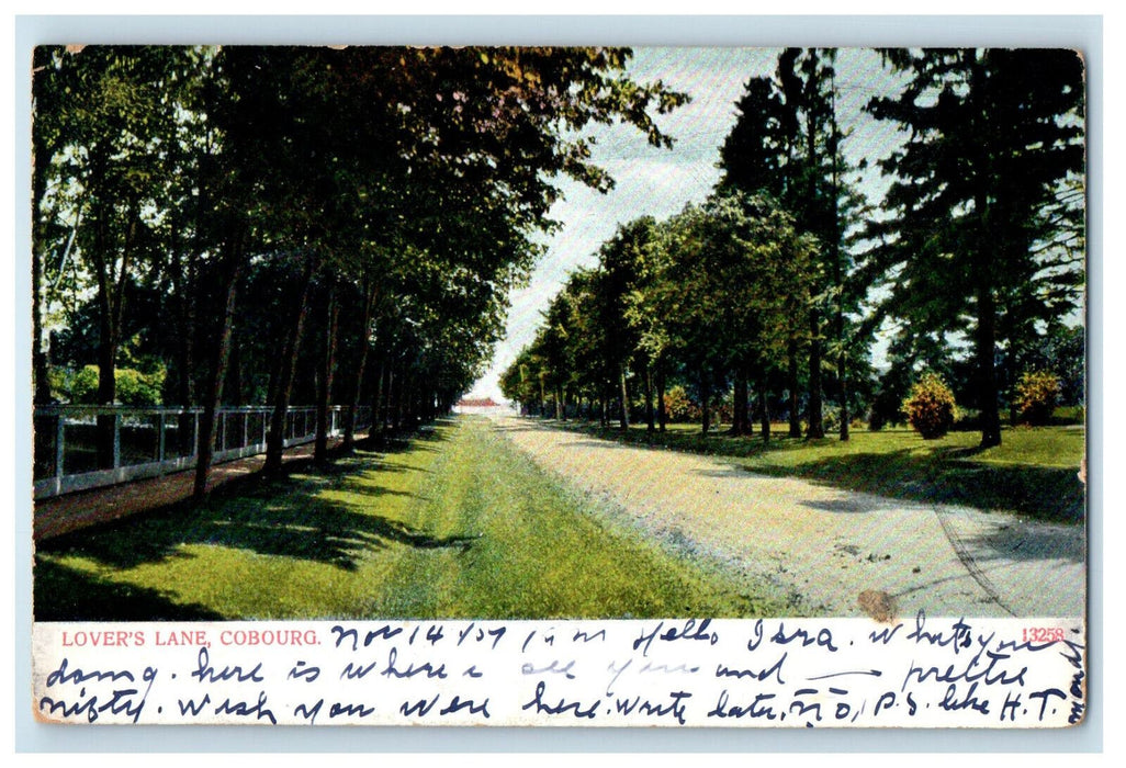 1907 Lover's Lane Cobourg Ontario Canada CA Posted Antique Postcard