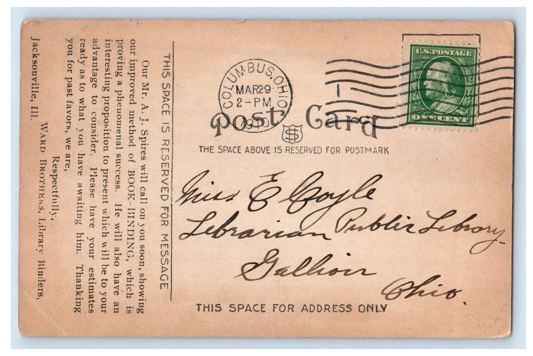 1910 Public Library Jacksonville Illinois IL Posted Antique Postcard