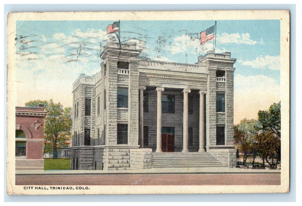 1917 City Hall Building Street View Trinidad Colorado CO Posted Antique Postcard