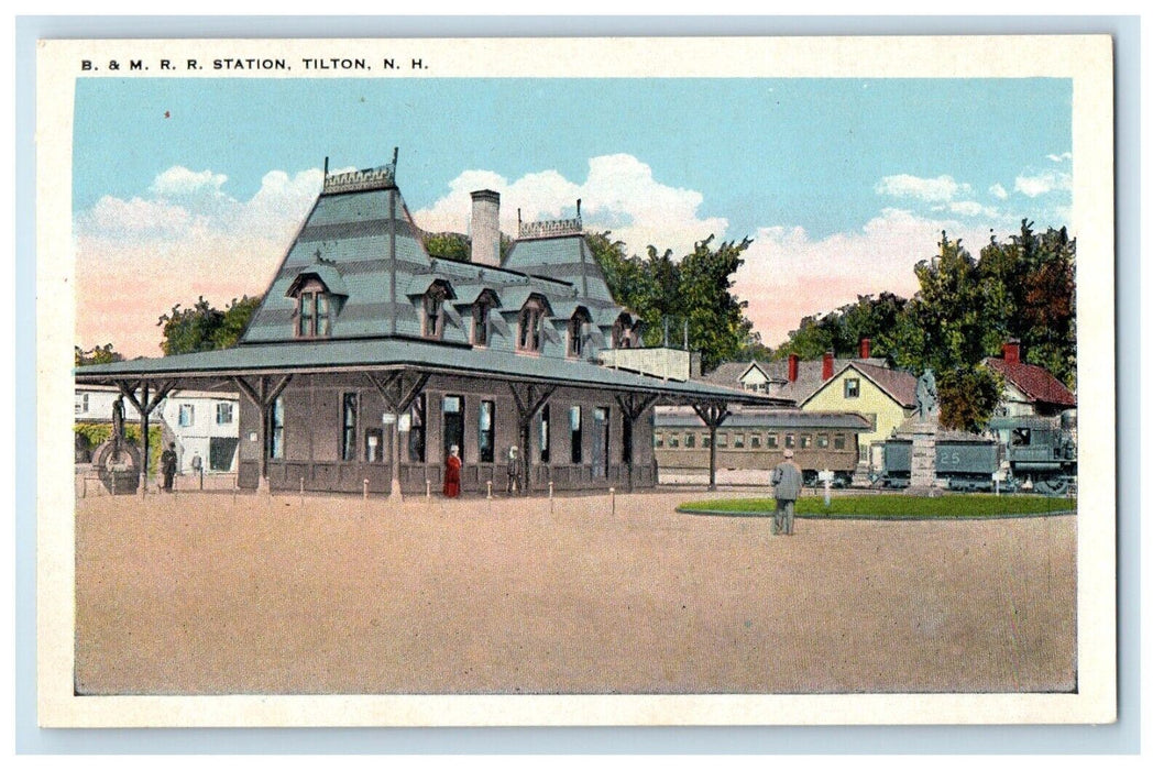 c1920's B. & M. R. R. Railroad Station Depot Tilton New Hampshire NH Postcard