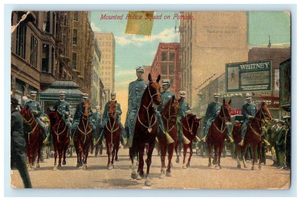 1910 Horse, Mounted Police Squad on Parade Indiana Harbor Indiana IN Postcard