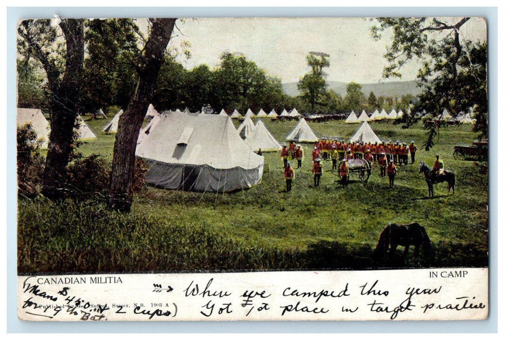 1908 Canadian Militia in Camp New Brunswick Canada CA Antique Postcard