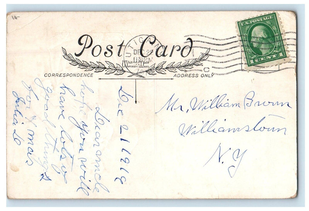 1916 Christmas Greetings Santa Claus Card Invitation Meeting Embossed Postcard