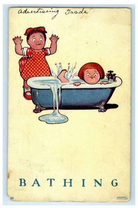1907 Children Bathing in Bath Tub S.S Porter Artist Signed Comic Postcard