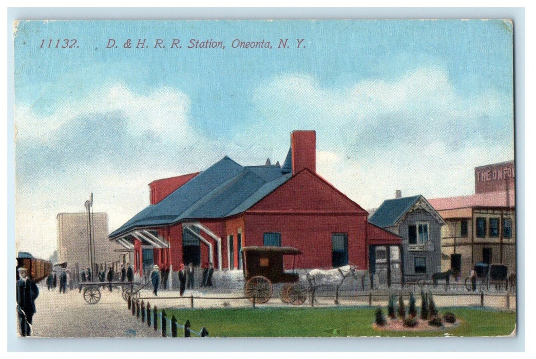 1913 D. & H. R. R. Railroad Train Station Depot Oneonta NY Posted Postcard