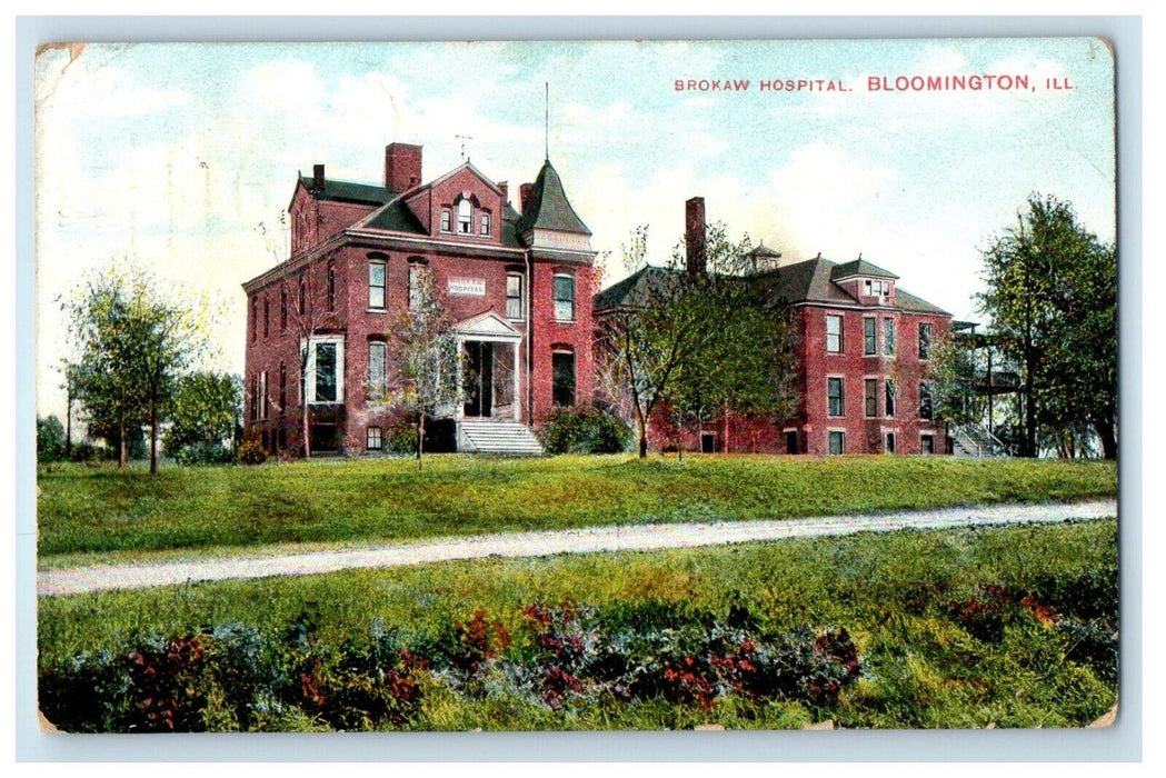 1908 Brokaw Hospital Building Bloomington Illinois IL Posted Antique Postcard