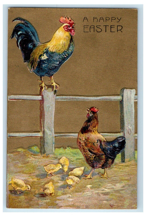 1908 Happy Easter Hen Chicken Chic Roster Embossed Mexico New York NY Postcard