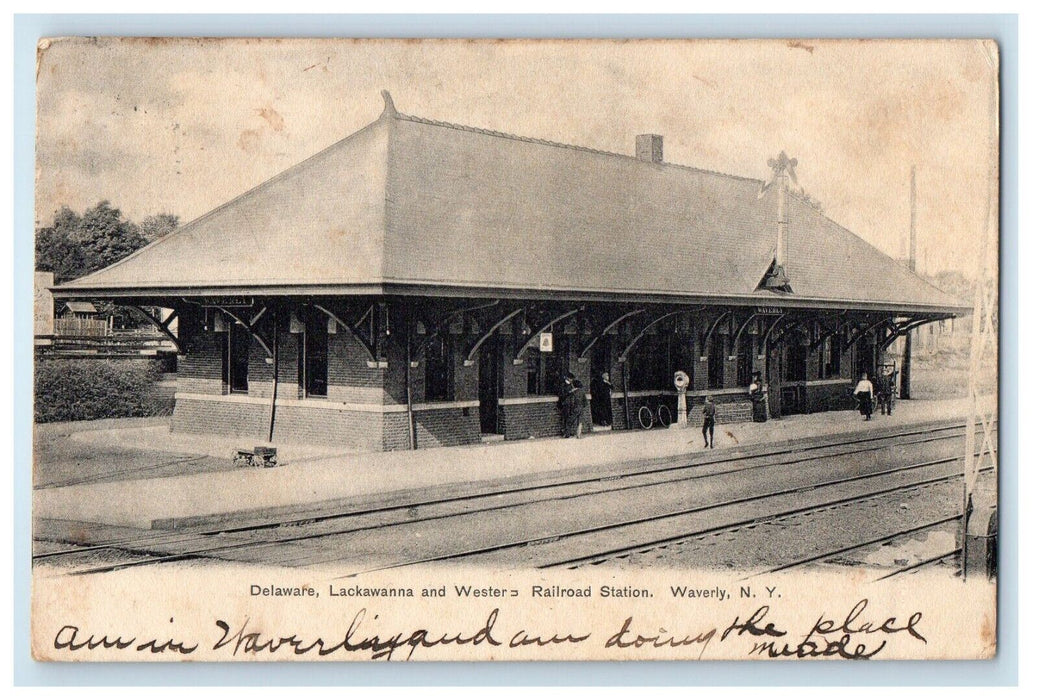 1906 Delaware Lackawanna And Wester Railroad Station Depot Waverly NY Postcard