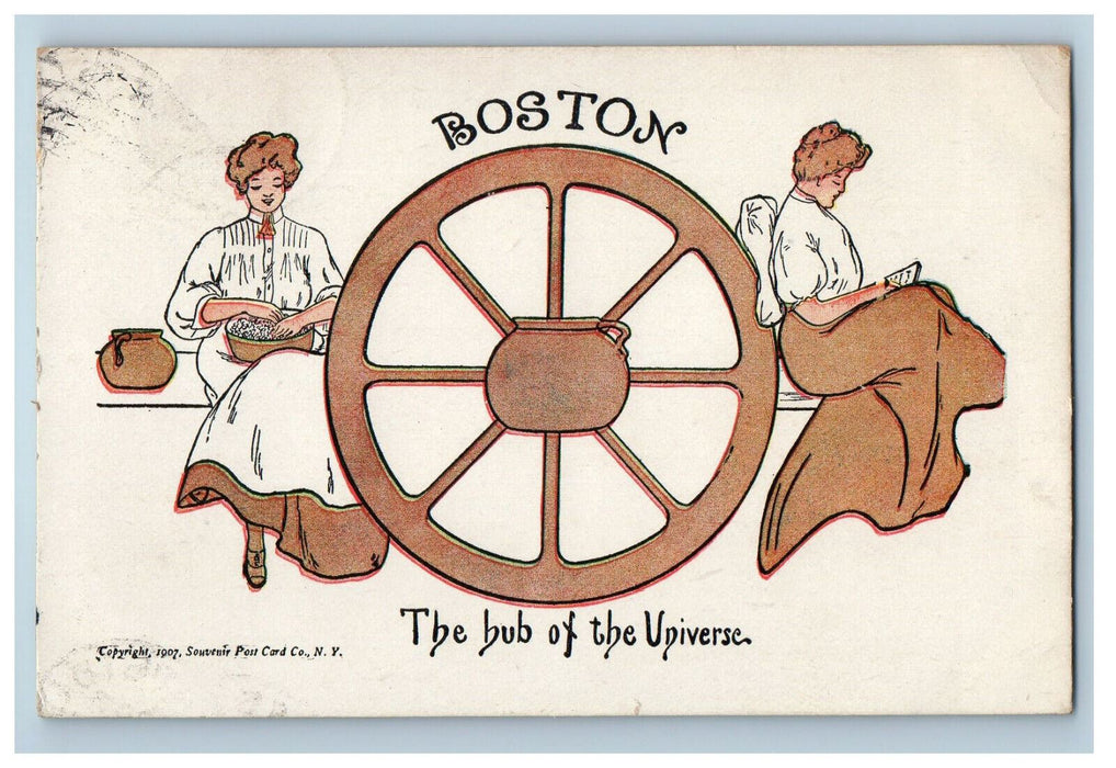 1907 Two Girls & Beans Hub of the Universe Boston Massachusetts MA Postcard