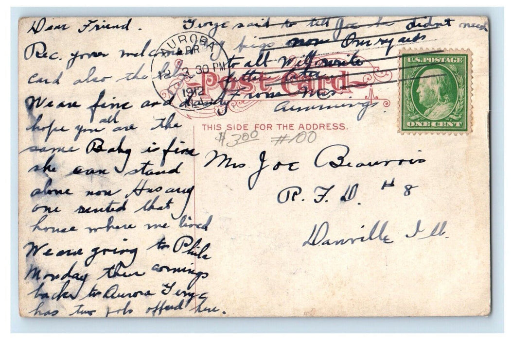 1912 East Fox St. Bridge City Of Lights Aurora Illinois IL Antique Postcard