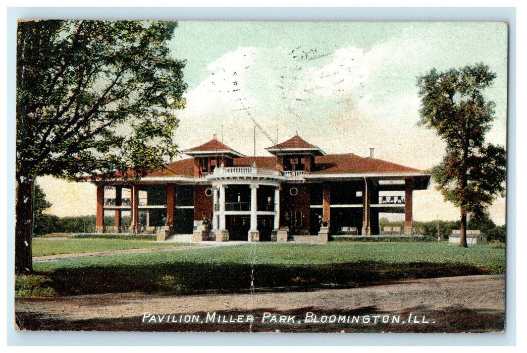 1908 Pavilion Miller Park, Bloominton Illinois IL Antique Posted Postcard