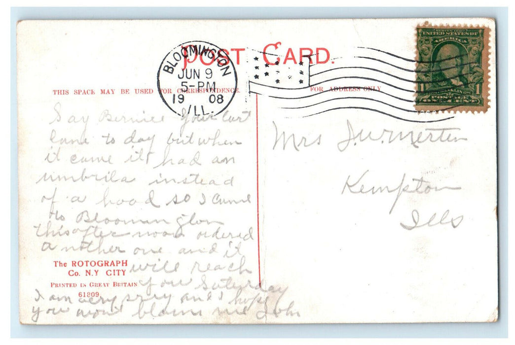 1908 Pavilion Miller Park, Bloominton Illinois IL Antique Posted Postcard