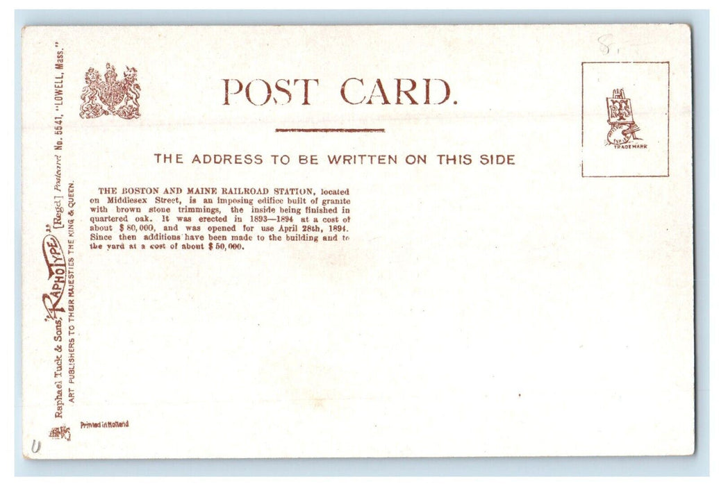 1912 Lowell MA, Boston And Maine Railroad Train Station Depot Tuck's Postcard