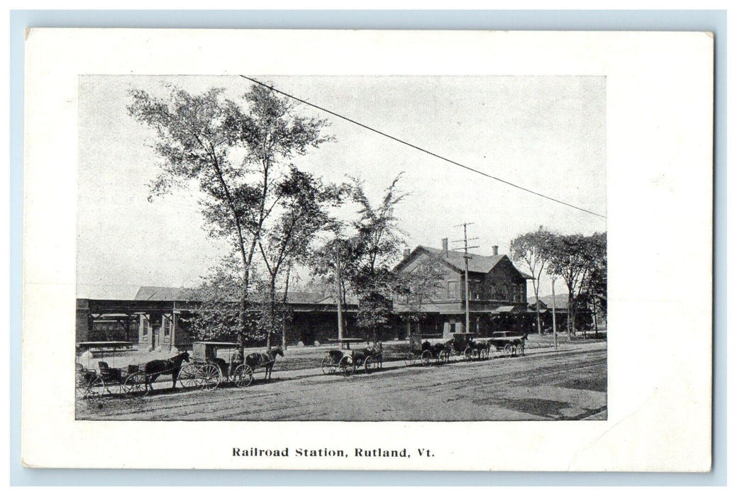 c1905 Railroad Station Depot Horse Carriage Rutland Vermont VT Antique Postcard