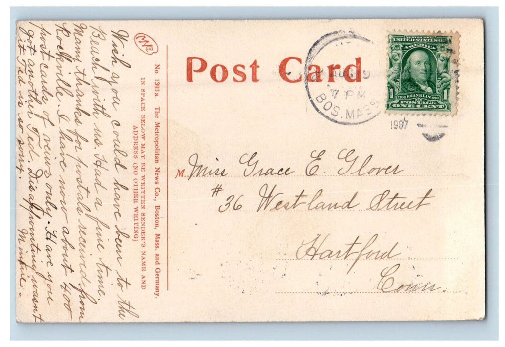 1907 Surging Sea at Nantasket Beach Massachusetts MA after a Storm Postcard