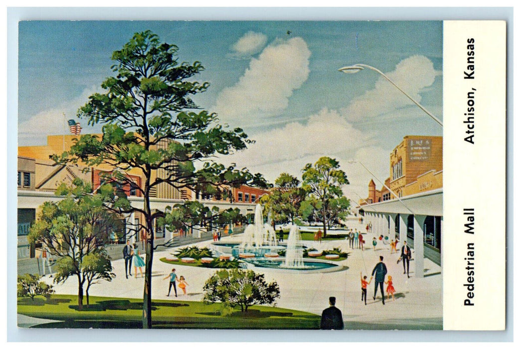 c1960s Pedestrian Mall, Atchison Kansas KS Posted Vintage Postcard
