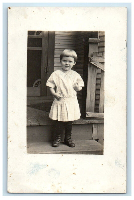 Little Girl At House Porch Akron Ohio OH RPPC Photo Unposted Antique Postcard