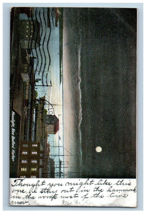 1907 Moonlight New Bedford Harbor, Massachusetts MA Posted Antique Postcard
