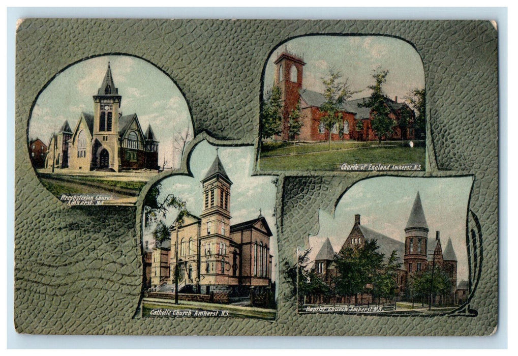 1907 Multiview of Churches in Amherst, Nova Scotia Canada CA Foreign Postcard