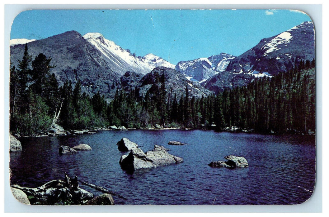 1952 Bear Lake with Longs Peak Rocky Mountain National Park Colorado CO Postcard