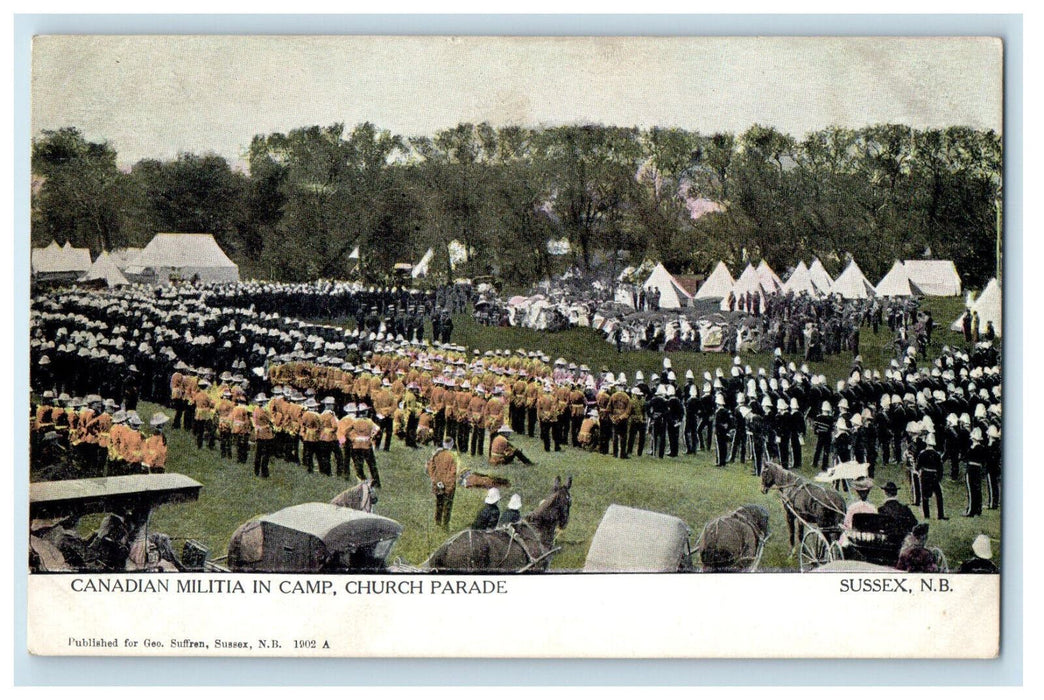 c1910 Canadian Militia In Camp, Parade, Sussex New Brunswick Canada CA Postcard