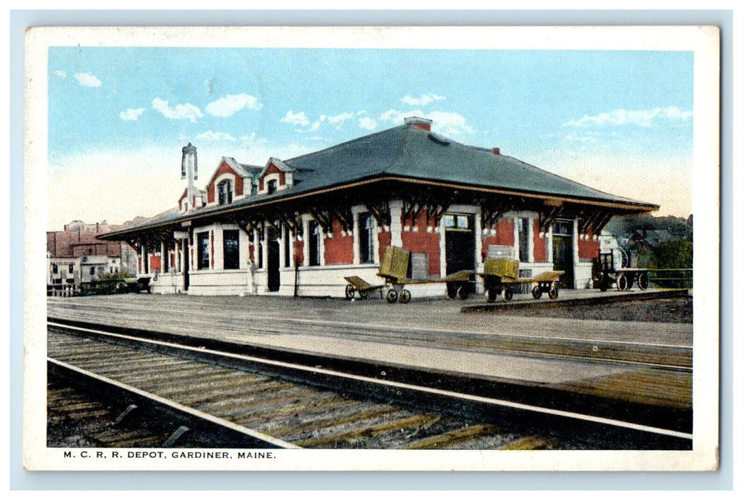 1927 M. C. R. R. Railroad Depot Station Gardiner Maine ME Vintage Postcard
