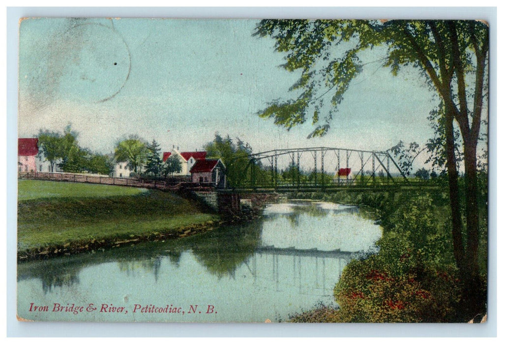 1908 Iron Bridge & River Petitcodiac New Brunswick Canada CA Foreign Postcard