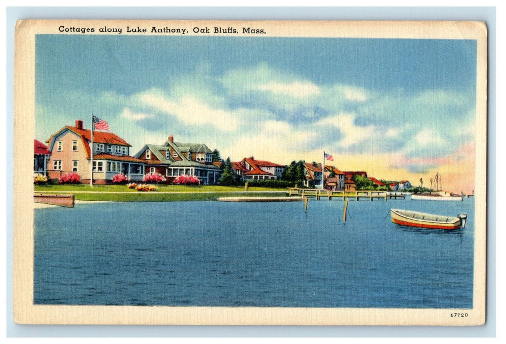 1939 Cottages along Lake Anthony Oak Bluffs Massachusetts MA Vintage Postcard