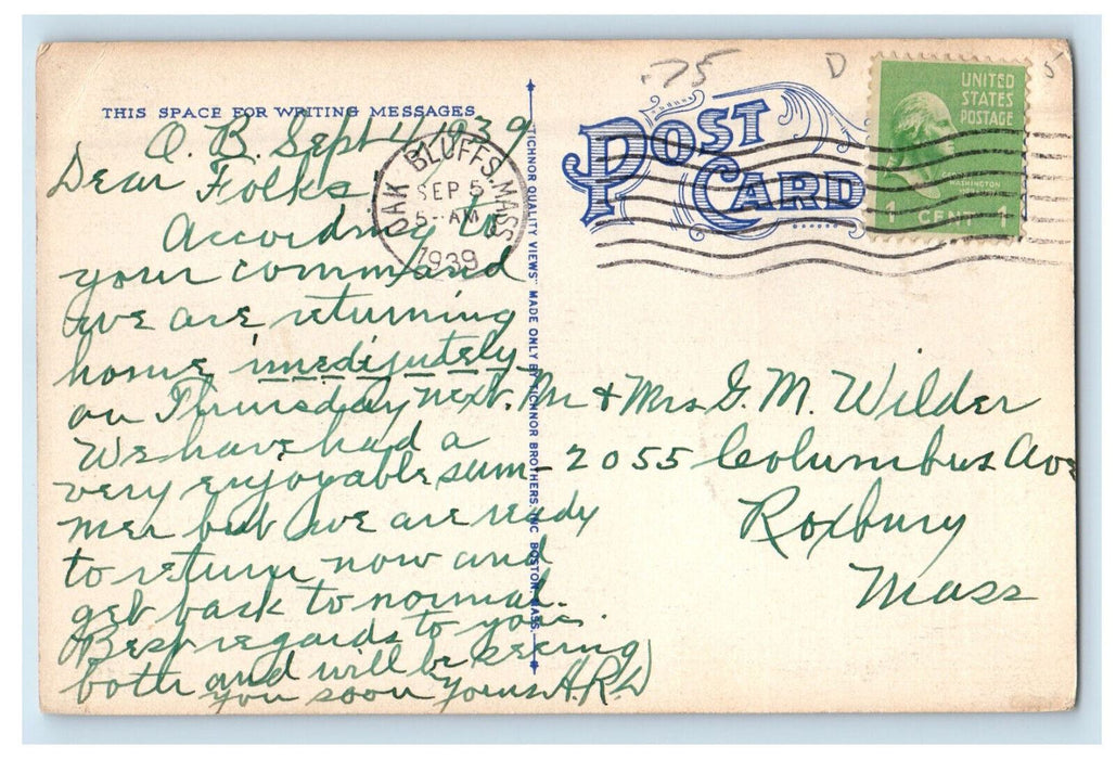 1939 Cottages along Lake Anthony Oak Bluffs Massachusetts MA Vintage Postcard