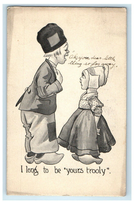 1912 Old Woman Talking To Little Girl I Long To Be Yours Trooly Postcard