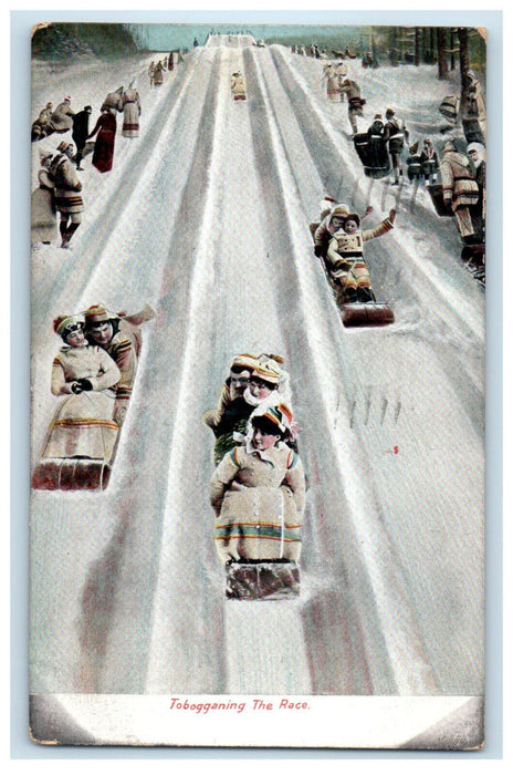 1908 Tobogganing The Race Canada CA Foreign Posted Antique Postcard