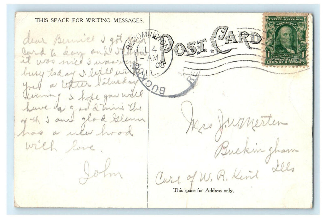 1908 View of the Normal University Bloominton Illinois IL Antique Postcard
