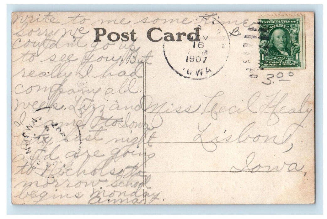 1907 Boat Scene, Country Club Iowa City Iowa IA Posted Antique Postcard