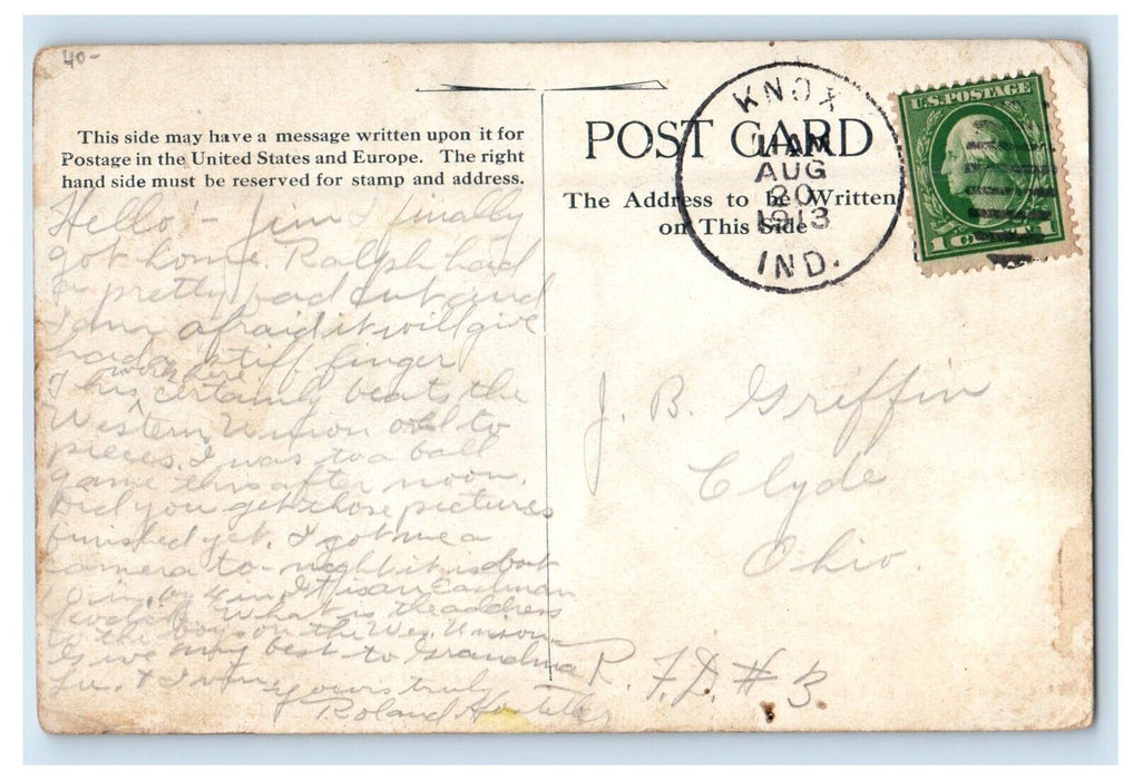 1913 A Busy Corner Knox IN, Frank Green Drugs Wall Paper Glass Plaints Postcard
