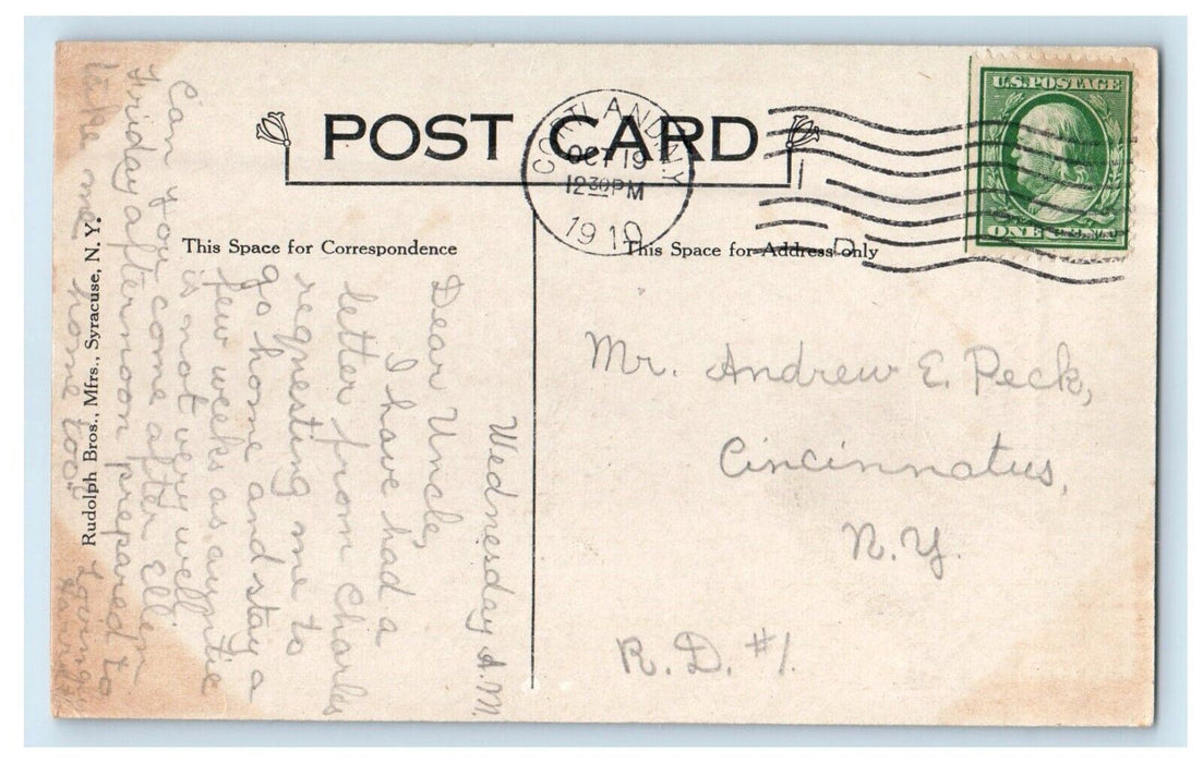 1910 Lackawanna Depot Station Railroad Train Cortland New York NY Postcard