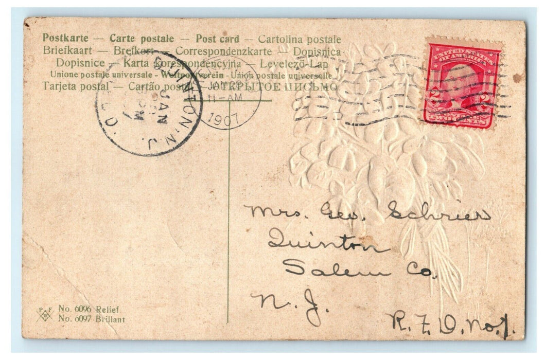 1909 Greetings From Trenton New Jersey NJ Glitter Flowers Embossed Postcard