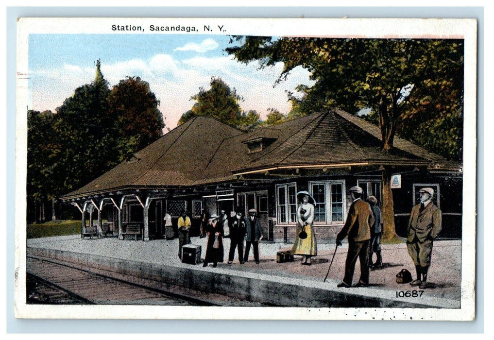 1906 Railroad Train Station Depot Sacandaga New York NY Posted Antique Postcard