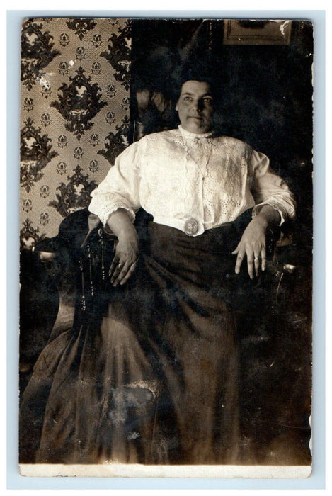 1908 Living Room Interior Girl Sitting Kakakee Illinois IL RPPC Photo Postcard