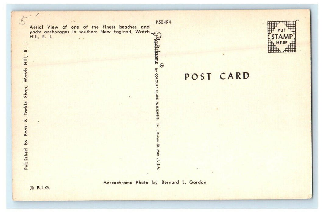 Aerial View Of Finest Beaches Yacht Watch Hill Rhode Island RI Unposted Postcard