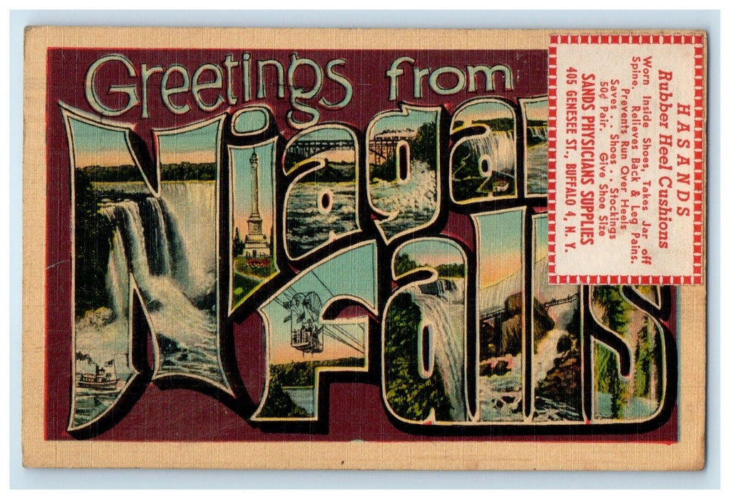 1941 Greetings From Niagara Falls Buffalo New York Doctor Advertising Postcard