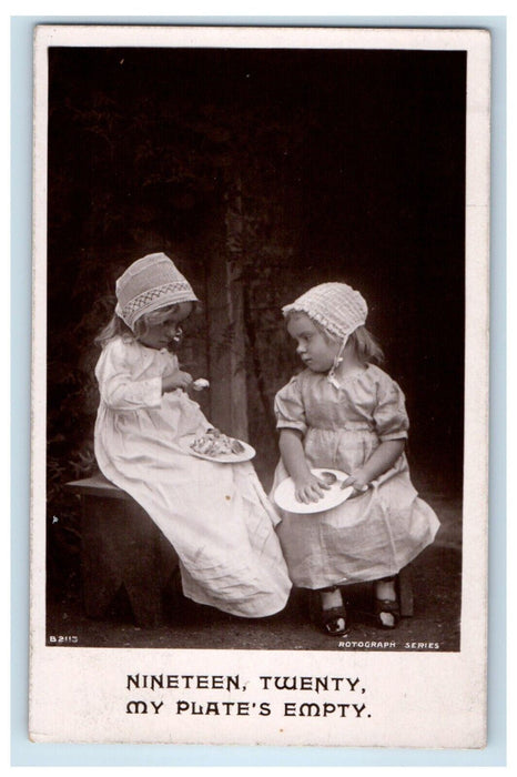 1909 Nineteen Twenty My Plate's Empty Children's Eating RPPC Photo Postcard