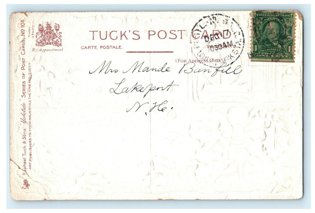 Antique 1910's Christmas Tuck Poem Motto Cowan Holly Embossed Postcard